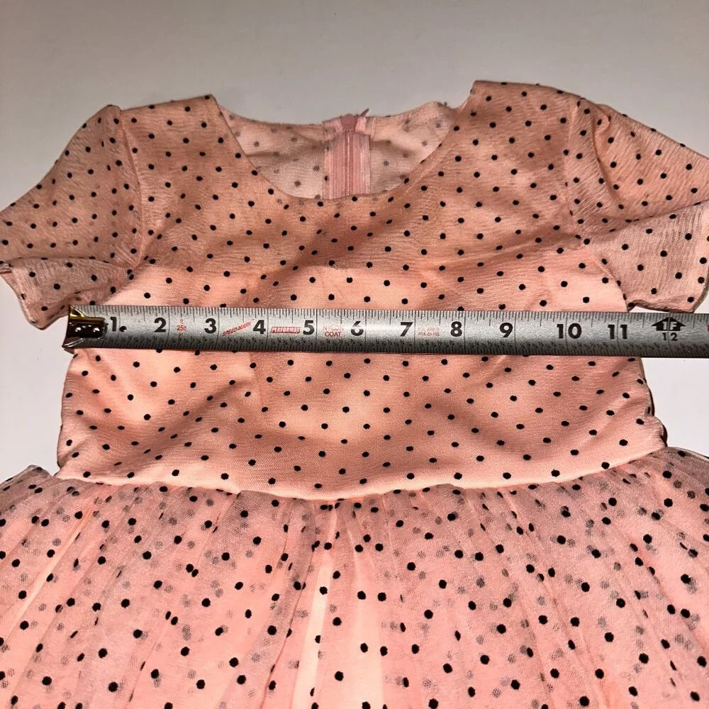 Trish Scully PEACHY PINK polkadot Tulle Party Flower Girl Dress Sz 4T HIGH-LOW 4